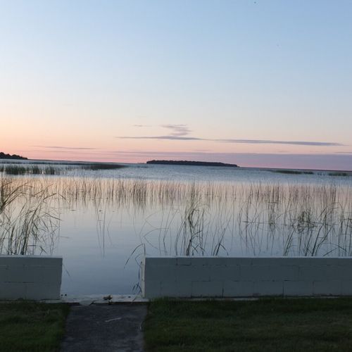 Exterior:  another view of lake huron in the morning, with sulphur island in the background.
