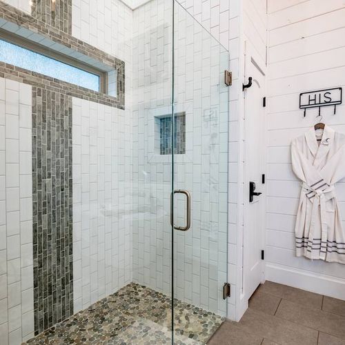 A large walk-in shower.