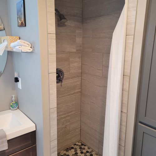 Bathroom:  very cute newly-renovated bathroom with a walk-in shower.