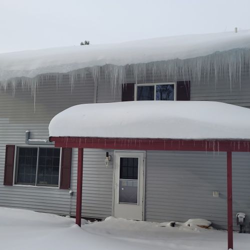 Overall:  the back of the home in winter.