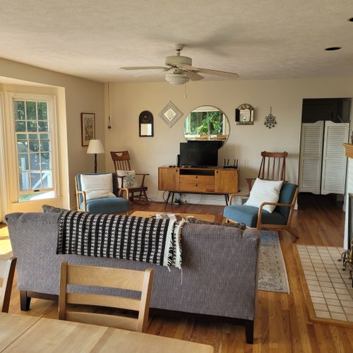 Overall:  the home has a comfy living room with great view of lake michigan from it! Also includes live streaming television.