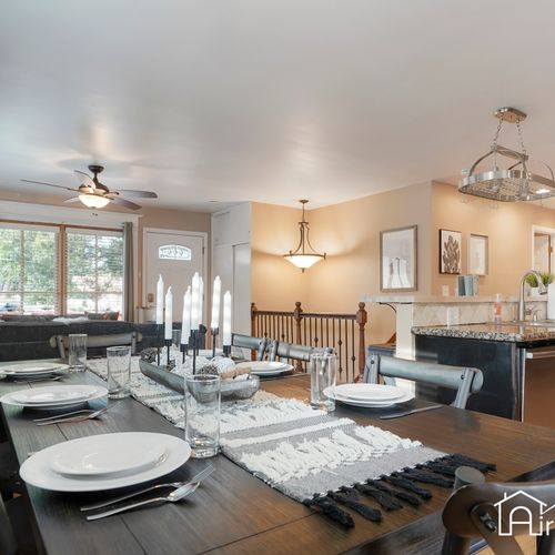 With the kitchen and dining area open to the living room, it's easy to chat with friends and family while you cook and dine.