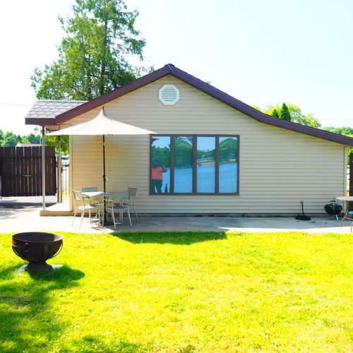 Exterior:  the back of the house in summer.
