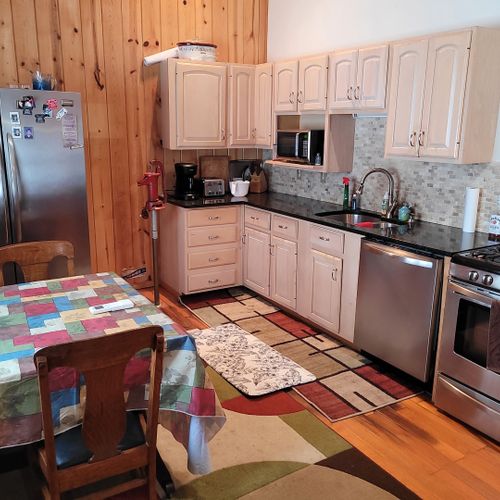 Kitchen:  the home has a very large kitchen with all appliances including a dishwasher as well as a dining area that seats 4 adults.