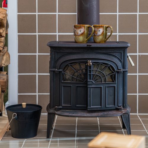 Cozy up by the wood stove.
