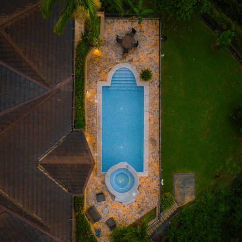 Aerial deck and swimming pool view
