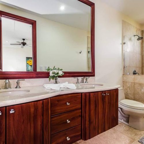 This bathroom come with two sinks.