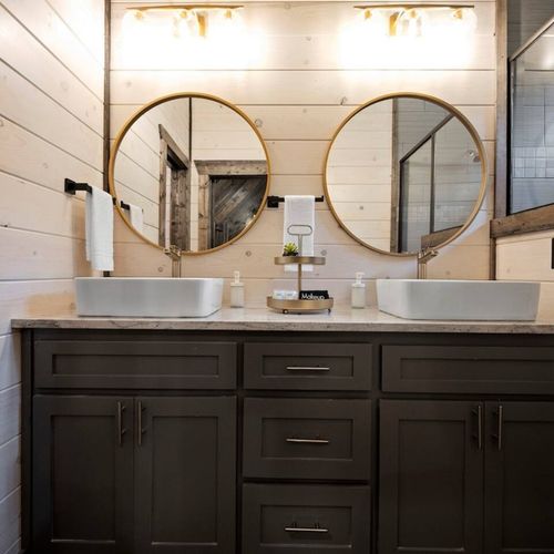Double vanity in attached bathroom.