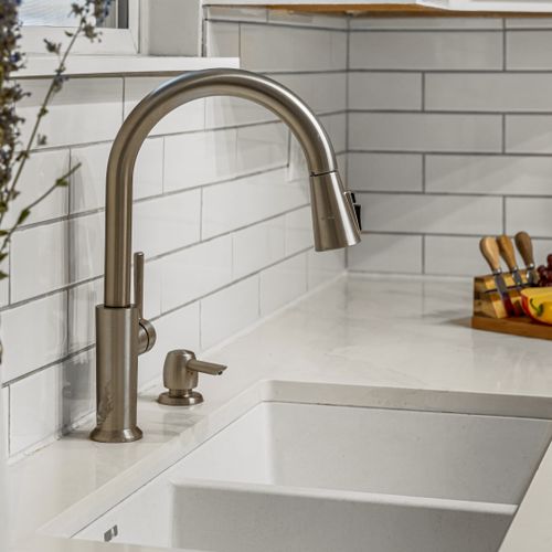 Built to last, these bright countertops offer a clean, upscale finish
