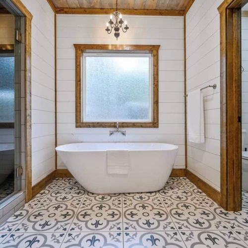 An oversized soaking tub.