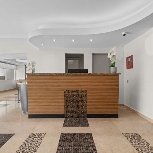 The lobby welcomes you with a touch of style and convenience.