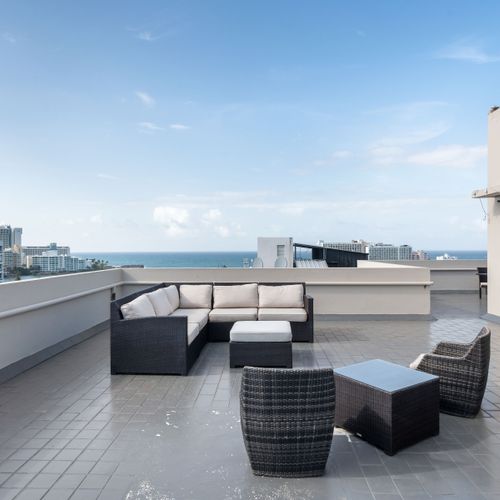 Sunbathe or relax in our stylish rooftop lounge.