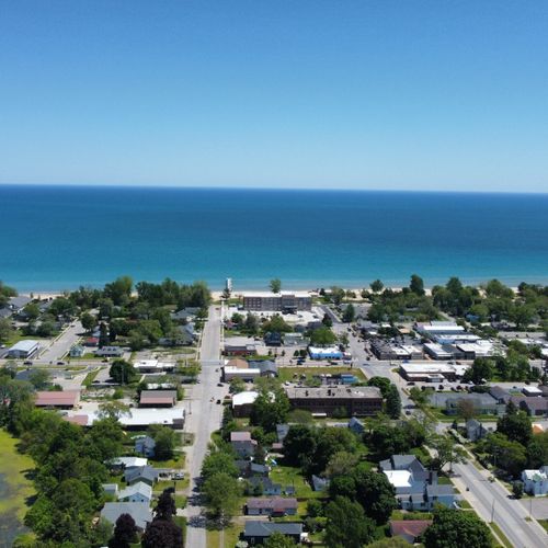 Exterior:  downtown oscoda with lake huron in the background