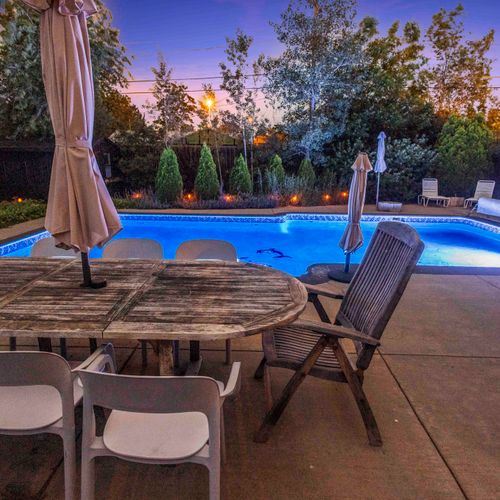 Relax under the stars—heated pool and glowing colors await.