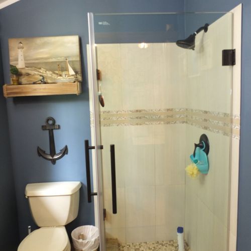 Bedroom #2:  a closer view of the shower in the private bathroom that is connected to bedroom #2.