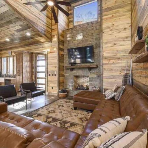 This massive leather sectional is perfect for a big group!
