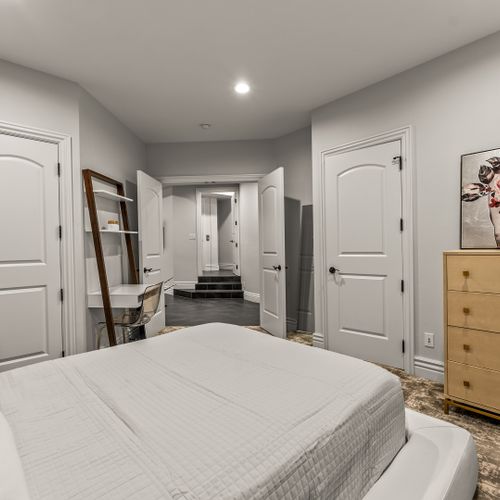 Crisp, clean, and practical, with all the storage space you need for a longer stay.