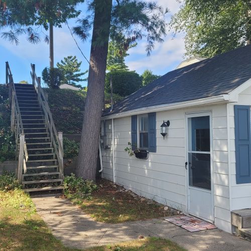 Exterior:  the stairs down to the beach house.