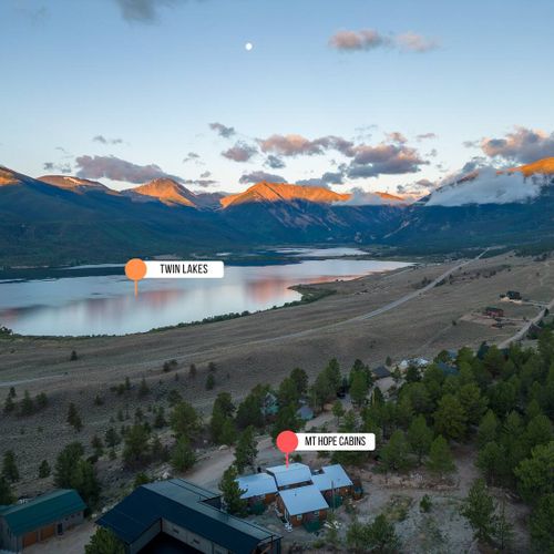 Our cabins perched above crystal-clear waters of twin lakes, colorado.