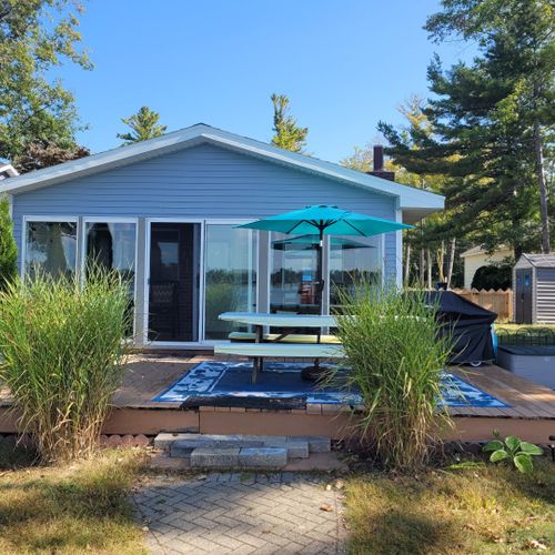 Exterior:  the back of the cottage, which faces the lake.