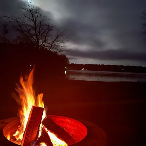 Exterior:  the firepit in action at night! :-)