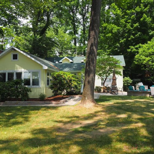 Exterior:  another view of the front of the house. (note that the paved driveway is to the left of the photo. )