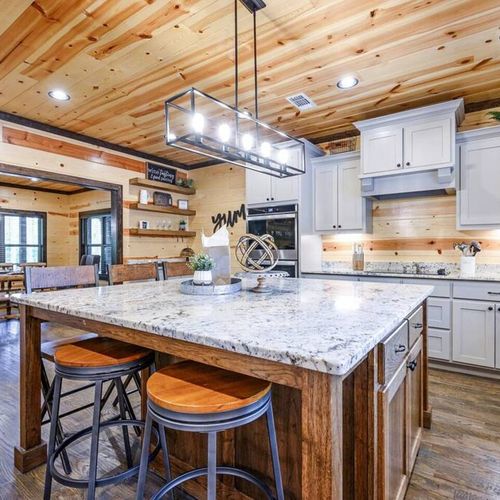 The kitchen and dining area are open to each other.