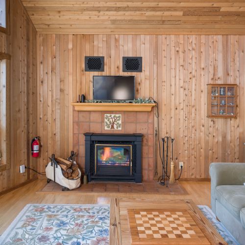 Roku TV for streaming movies by the fire.