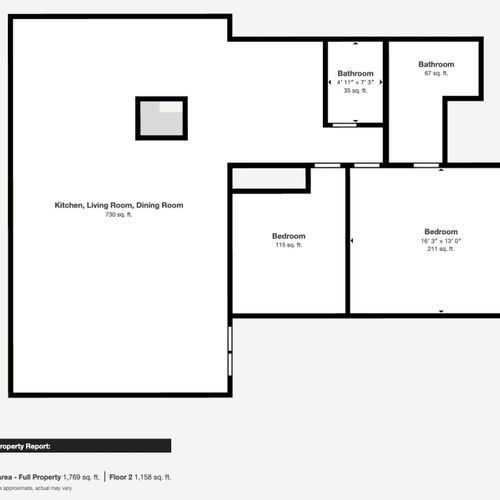 Second, and main level of the home.  The kitchen, dining room, living room, two bedrooms (King bed and Double Bed), and two full bathrooms are on this floor of the house.