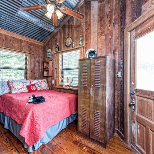 Double Bed, Cottage is all one open space, curtain for privacy between beds.