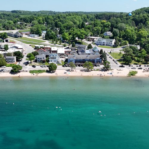 EXTERIOR:  Beulah Public Beach on Crystal Lake with downtown Beulah in the background (both 2 blocks from the house)