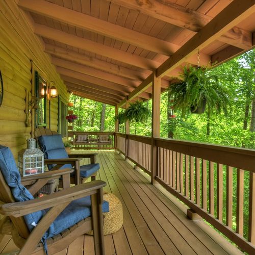 Relax with a warm cup of coffee while taking in the serene surroundings, whether on the porch or in one of the many cozy seating spots scattered throughout the property.