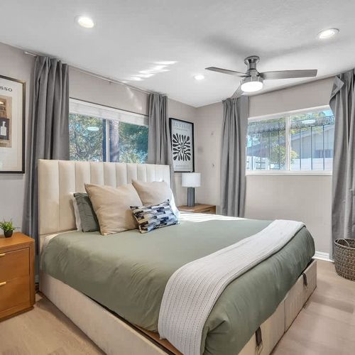 Enjoy spacious bedrooms with plush king-sized beds, soft, clean linens, and a TV for your relaxation.