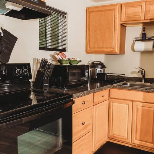 Cozy kitchen with ample counter space.