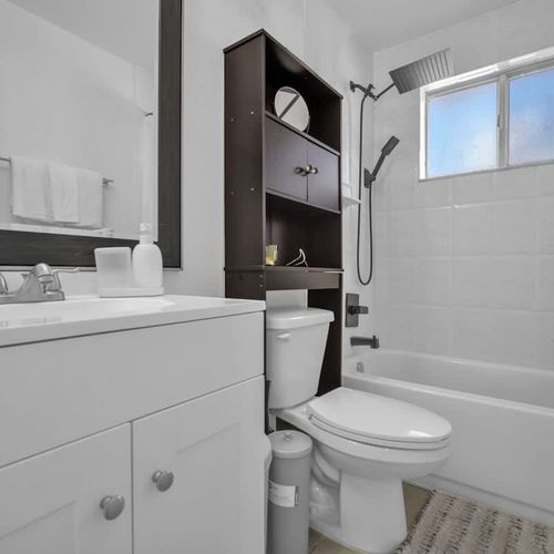 The bathrooms are fresh, fully stocked, and ready for your stay.