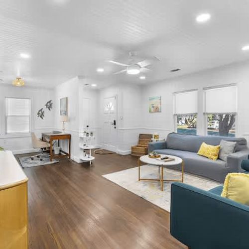 Cute and Comfortable Living Room, with a Tv with Roku streaming