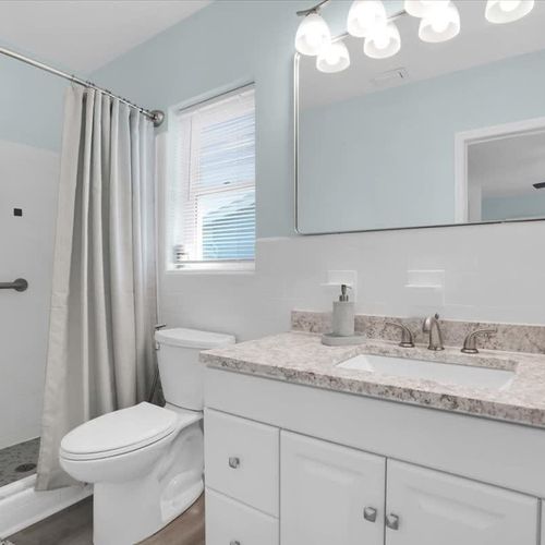 Bathrooms are thoroughly cleaned and refreshed with fresh towels for every guest.