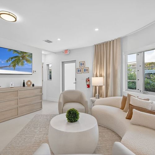 Comfortable living space with entertainment-ready TV