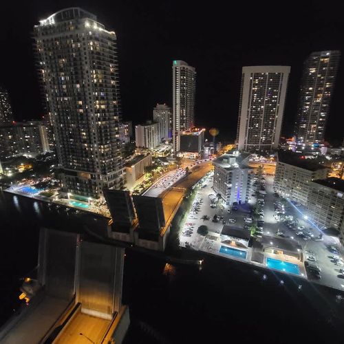 Take in the beautiful skyline and shimmering water views as the city lights up after dark.