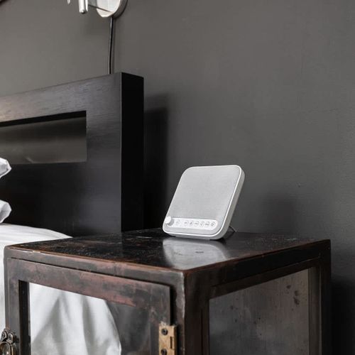 Drift off to sleep surrounded by sounds of ocean waves, gentle rain,  or the summer sound of crickets with our soothing sleep therapy sound machine. 
We live on a busy street so summer weekends can be a bit noisy with motorcycles and car stereos.