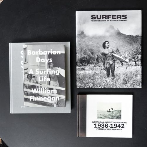 "Surfers" is a stunning portrait collection of surfers the world over.  
"Barbarian Days" is William Finnegan’s memoir of an obsession: a beautiful addiction, a demanding course of study, a morally dangerous pastime, a way of life.