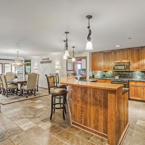 Kitchen, dining, and living area