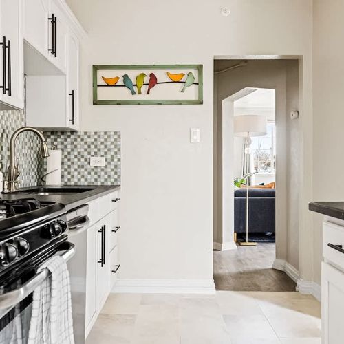 Kitchen looking into living area