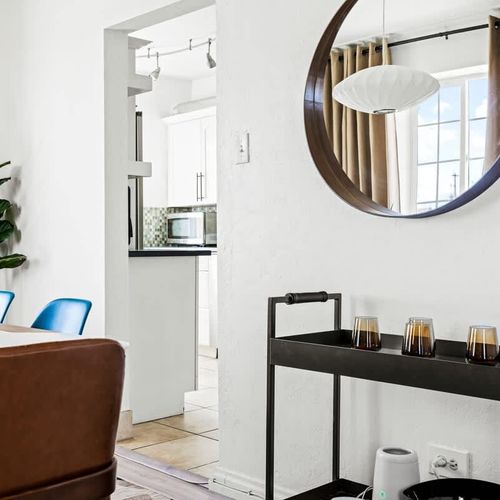 Dining area looking into kitchen