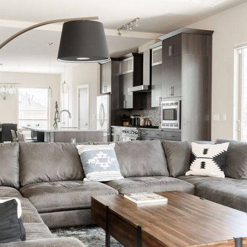 Sectional sofa in the living area (The coffee maker is drip only - no Nespresso or Keurig available for use)