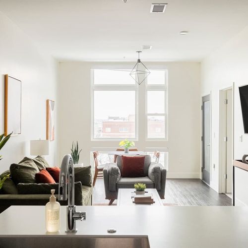 Living room has a TV with capability to connect to streaming services