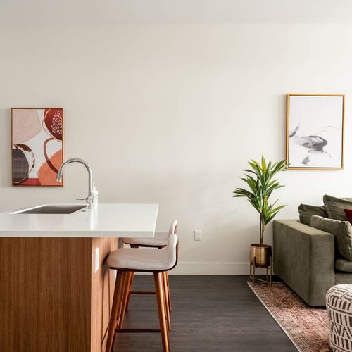 Two stools at the kitchen counter