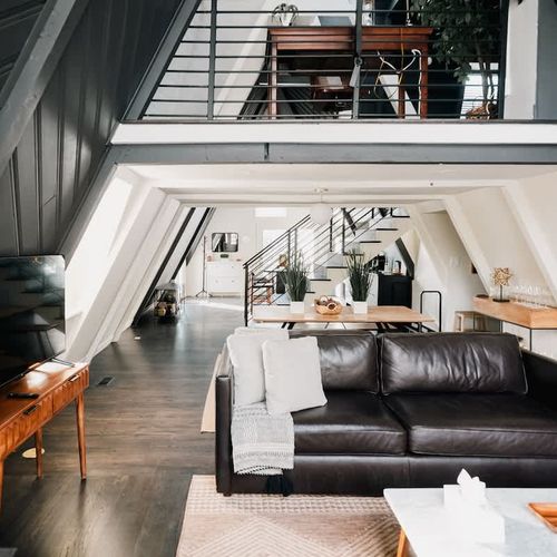 Living area with primary loft above