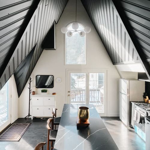 Entry with kitchen and island seating