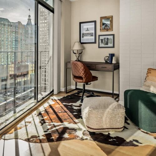 Bright + open workspace with desk and chair